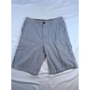 Eddie Bauer Seersucker Chino Shorts Mens 33 100%Cotton Blue White Stripped Nauti